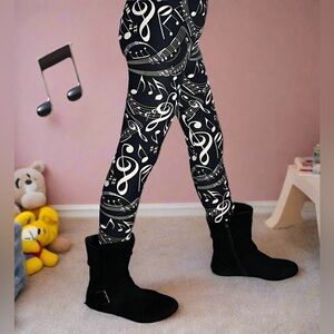 Small NEW Girls Music Note Leggings Kids Soft Yoga Pants, Toddler Tights